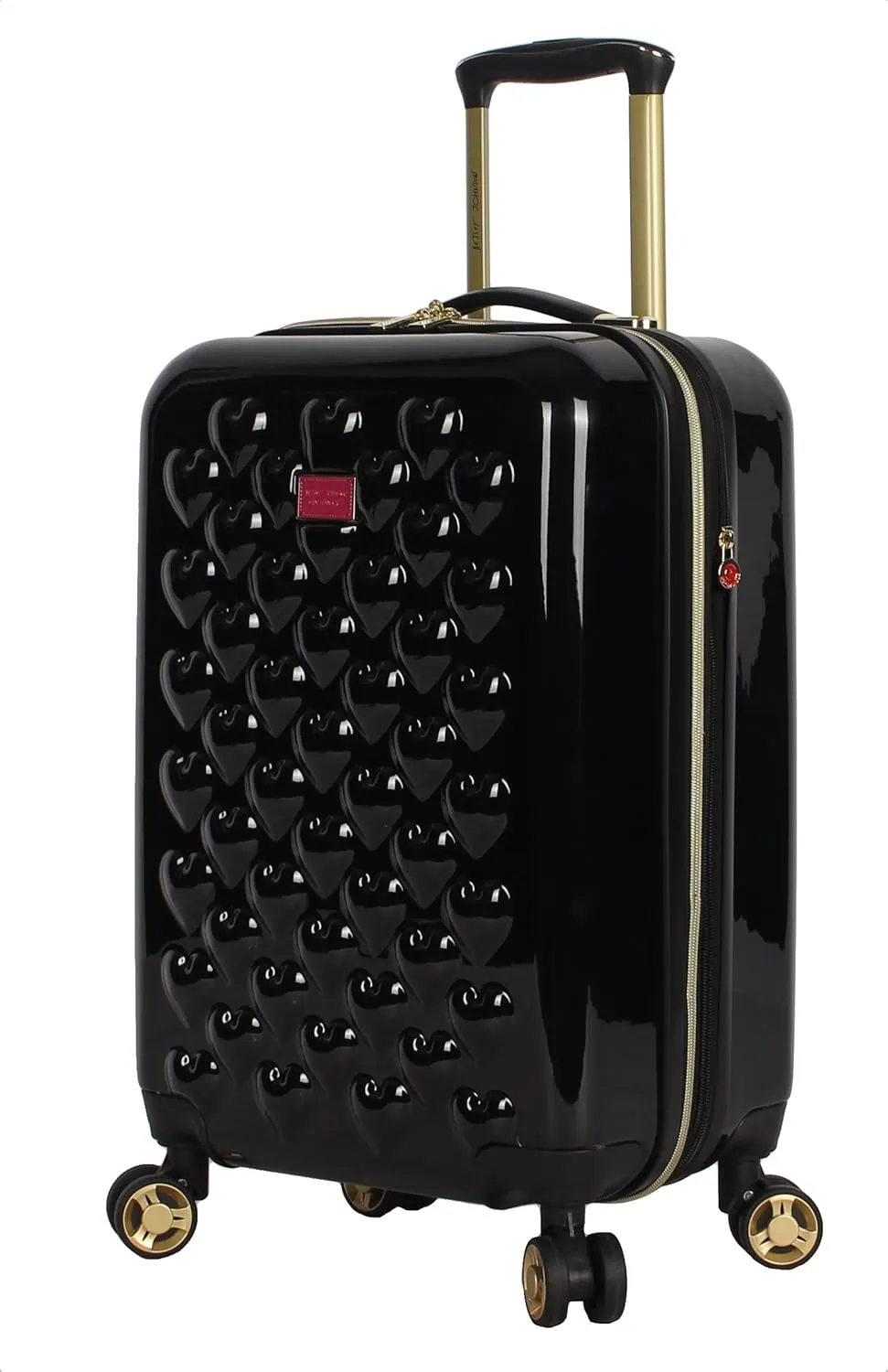 Betsey Johnson Designer 20 Inch Carry On - Expandable (ABS   PC) Hardside Luggage - Lightweight Durable Suitcase With 8-Rolling Spinner Wheels for Women (Heart to Heart Black)