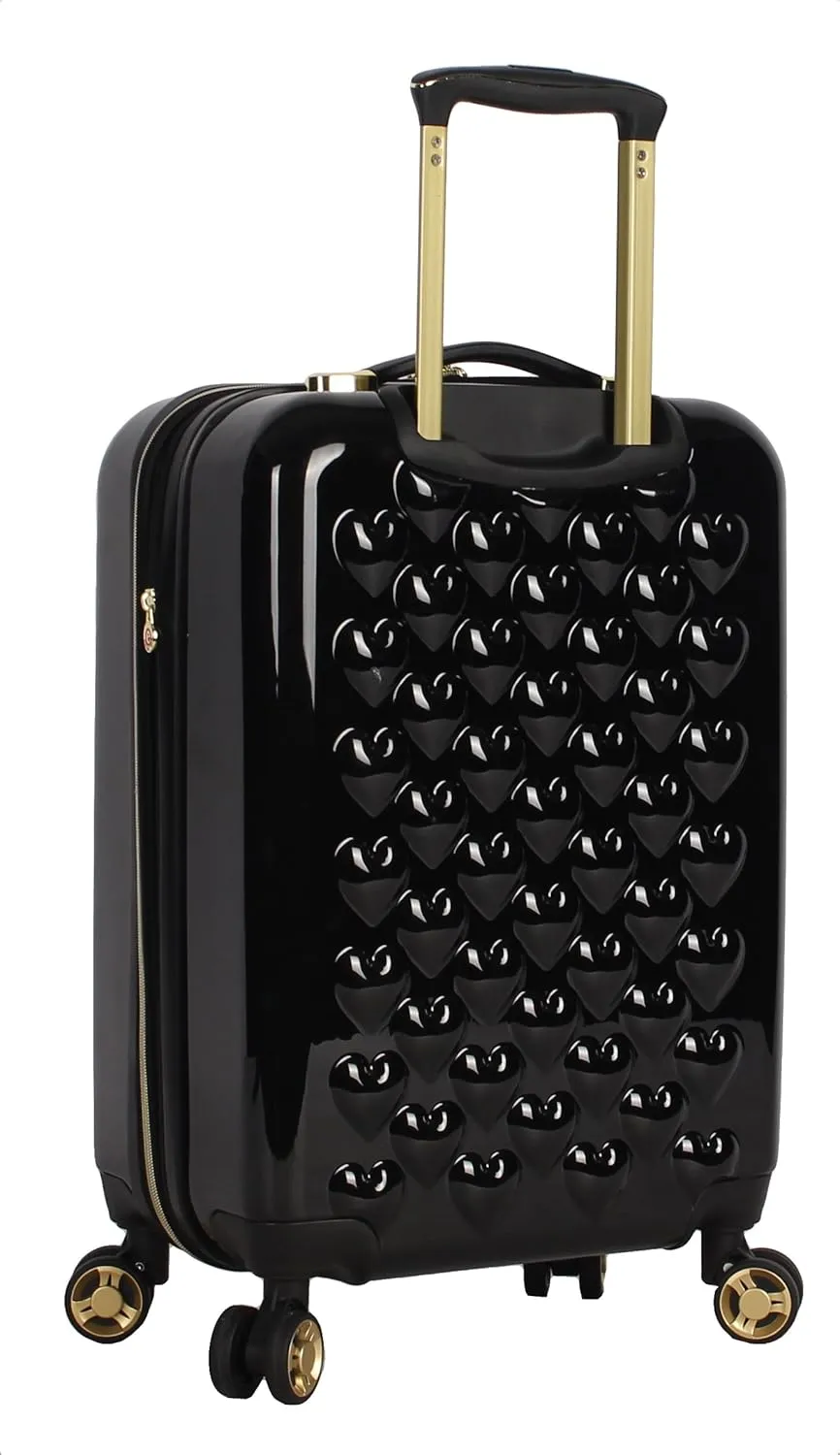 Betsey Johnson Designer 20 Inch Carry On - Expandable (ABS   PC) Hardside Luggage - Lightweight Durable Suitcase With 8-Rolling Spinner Wheels for Women (Heart to Heart Black)