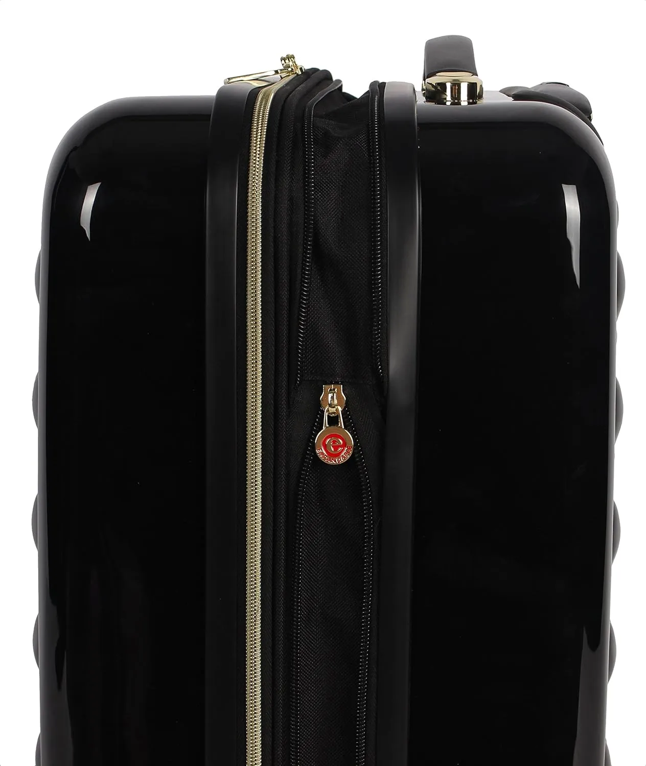 Betsey Johnson Designer 20 Inch Carry On - Expandable (ABS   PC) Hardside Luggage - Lightweight Durable Suitcase With 8-Rolling Spinner Wheels for Women (Heart to Heart Black)