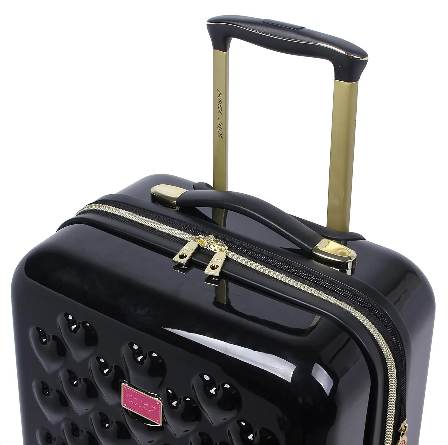 Betsey Johnson Designer 20 Inch Carry On - Expandable (ABS   PC) Hardside Luggage - Lightweight Durable Suitcase With 8-Rolling Spinner Wheels for Women (Heart to Heart Black)