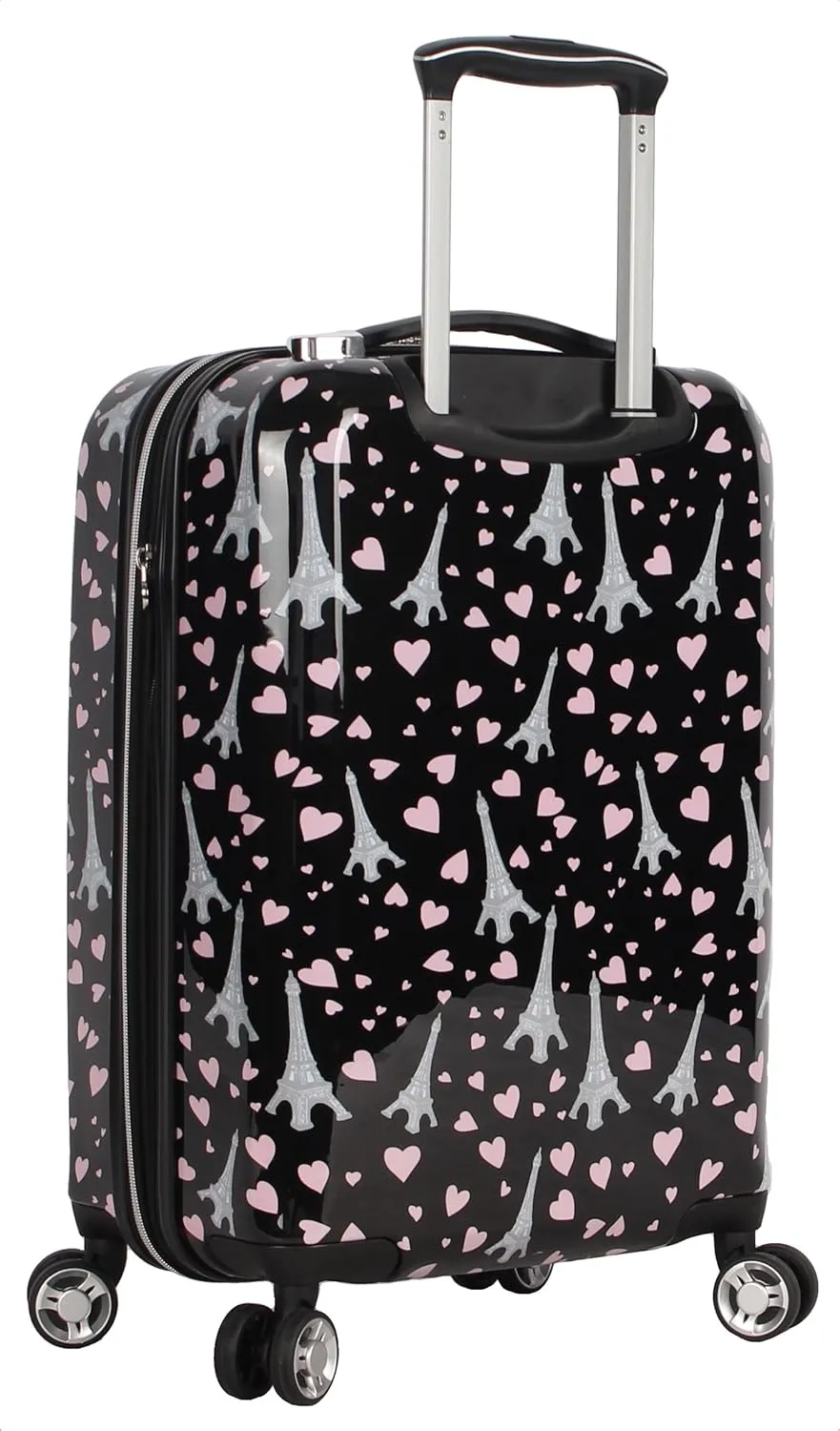 Betsey Johnson Designer 20 Inch Carry On - Expandable (ABS   PC) Hardside Luggage - Lightweight Durable Suitcase With 8-Rolling Spinner Wheels for Women (Paris Love)