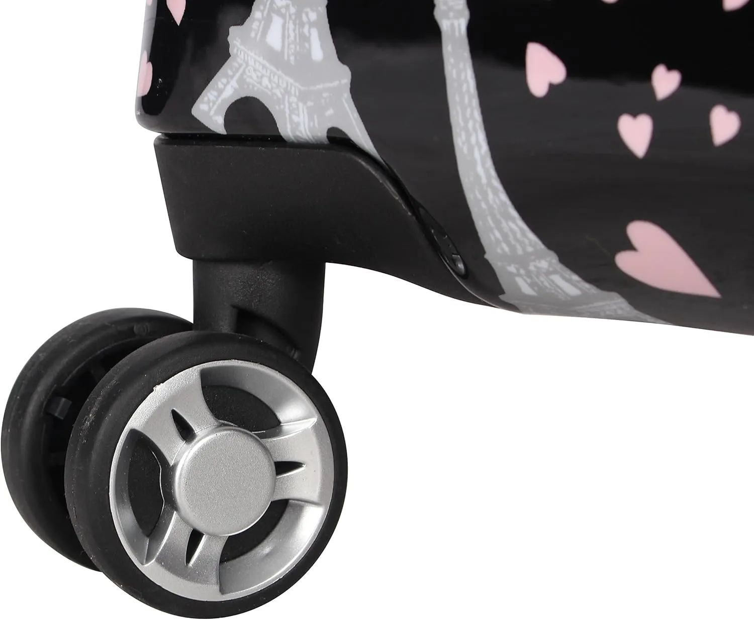 Betsey Johnson Designer 20 Inch Carry On - Expandable (ABS   PC) Hardside Luggage - Lightweight Durable Suitcase With 8-Rolling Spinner Wheels for Women (Paris Love)