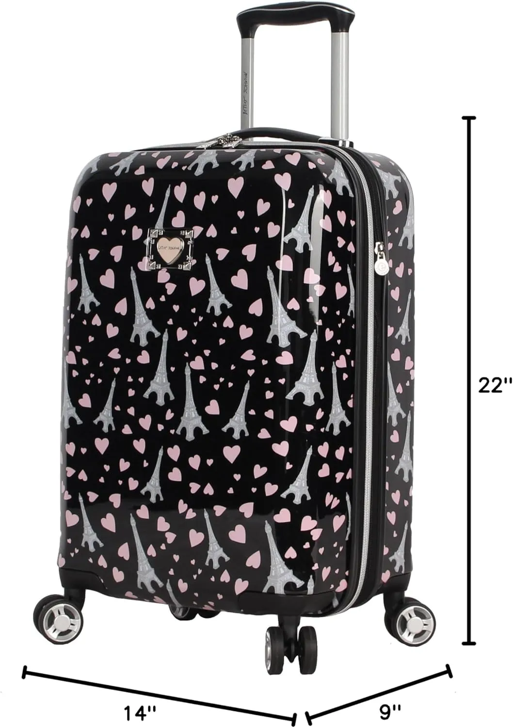 Betsey Johnson Designer 20 Inch Carry On - Expandable (ABS   PC) Hardside Luggage - Lightweight Durable Suitcase With 8-Rolling Spinner Wheels for Women (Paris Love)