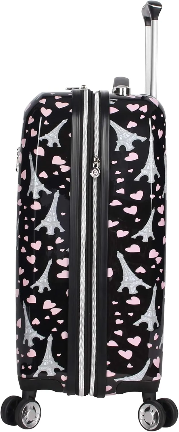 Betsey Johnson Designer 20 Inch Carry On - Expandable (ABS   PC) Hardside Luggage - Lightweight Durable Suitcase With 8-Rolling Spinner Wheels for Women (Paris Love)