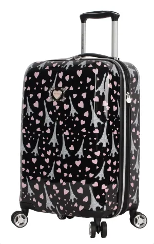 Betsey Johnson Designer 20 Inch Carry On - Expandable (ABS   PC) Hardside Luggage - Lightweight Durable Suitcase With 8-Rolling Spinner Wheels for Women (Paris Love)