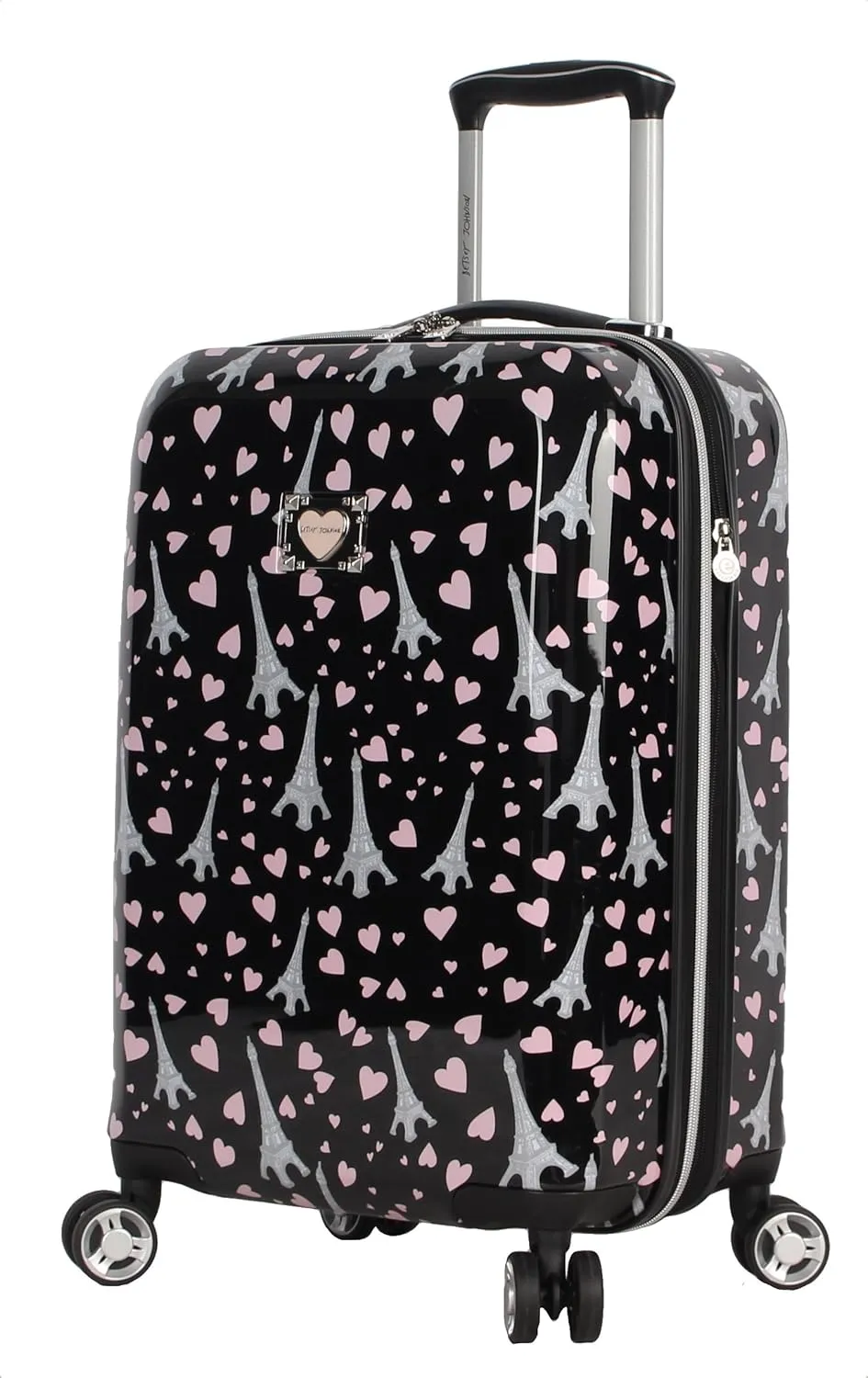 Betsey Johnson Designer 20 Inch Carry On - Expandable (ABS   PC) Hardside Luggage - Lightweight Durable Suitcase With 8-Rolling Spinner Wheels for Women (Paris Love)