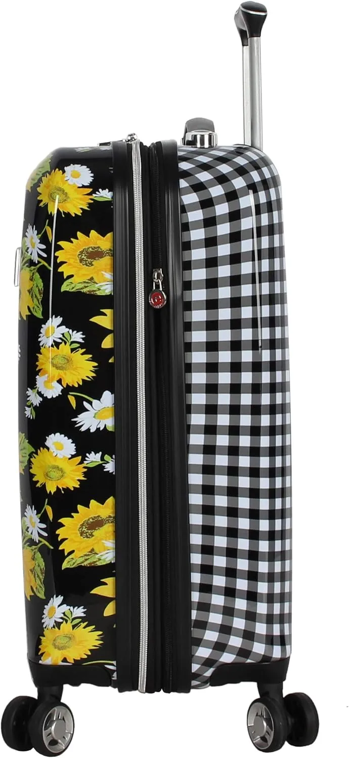 Betsey Johnson Designer 20 Inch Carry On - Expandable (ABS   PC) Hardside Luggage - Lightweight Durable Suitcase With 8-Rolling Spinner Wheels for Women (Sunflower)