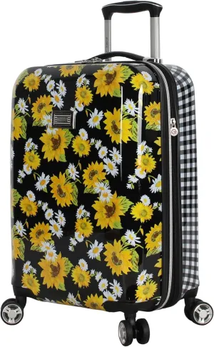 Betsey Johnson Designer 20 Inch Carry On - Expandable (ABS   PC) Hardside Luggage - Lightweight Durable Suitcase With 8-Rolling Spinner Wheels for Women (Sunflower)