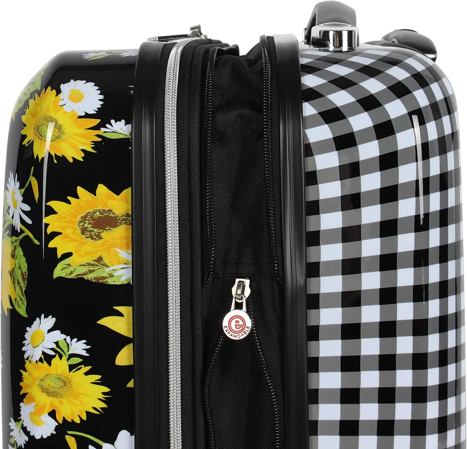 Betsey Johnson Designer 20 Inch Carry On - Expandable (ABS   PC) Hardside Luggage - Lightweight Durable Suitcase With 8-Rolling Spinner Wheels for Women (Sunflower)