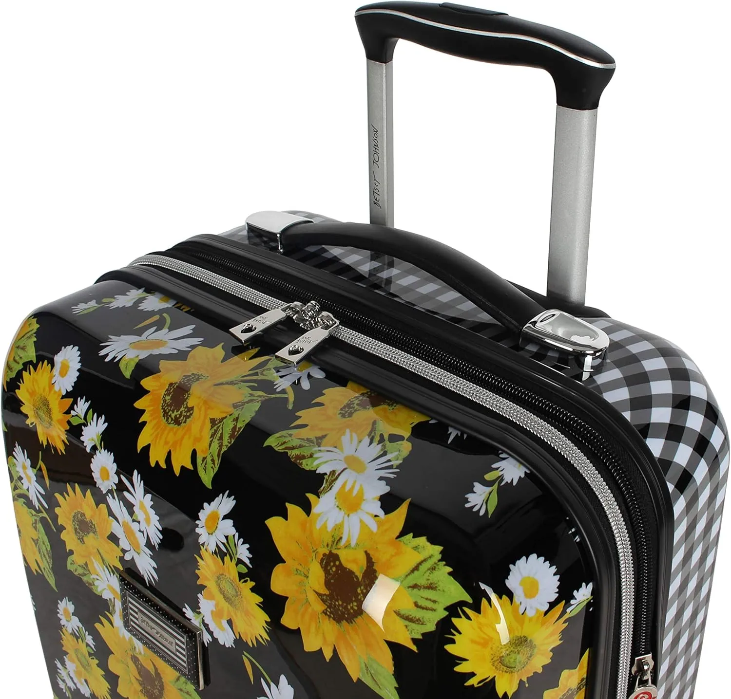 Betsey Johnson Designer 20 Inch Carry On - Expandable (ABS   PC) Hardside Luggage - Lightweight Durable Suitcase With 8-Rolling Spinner Wheels for Women (Sunflower)
