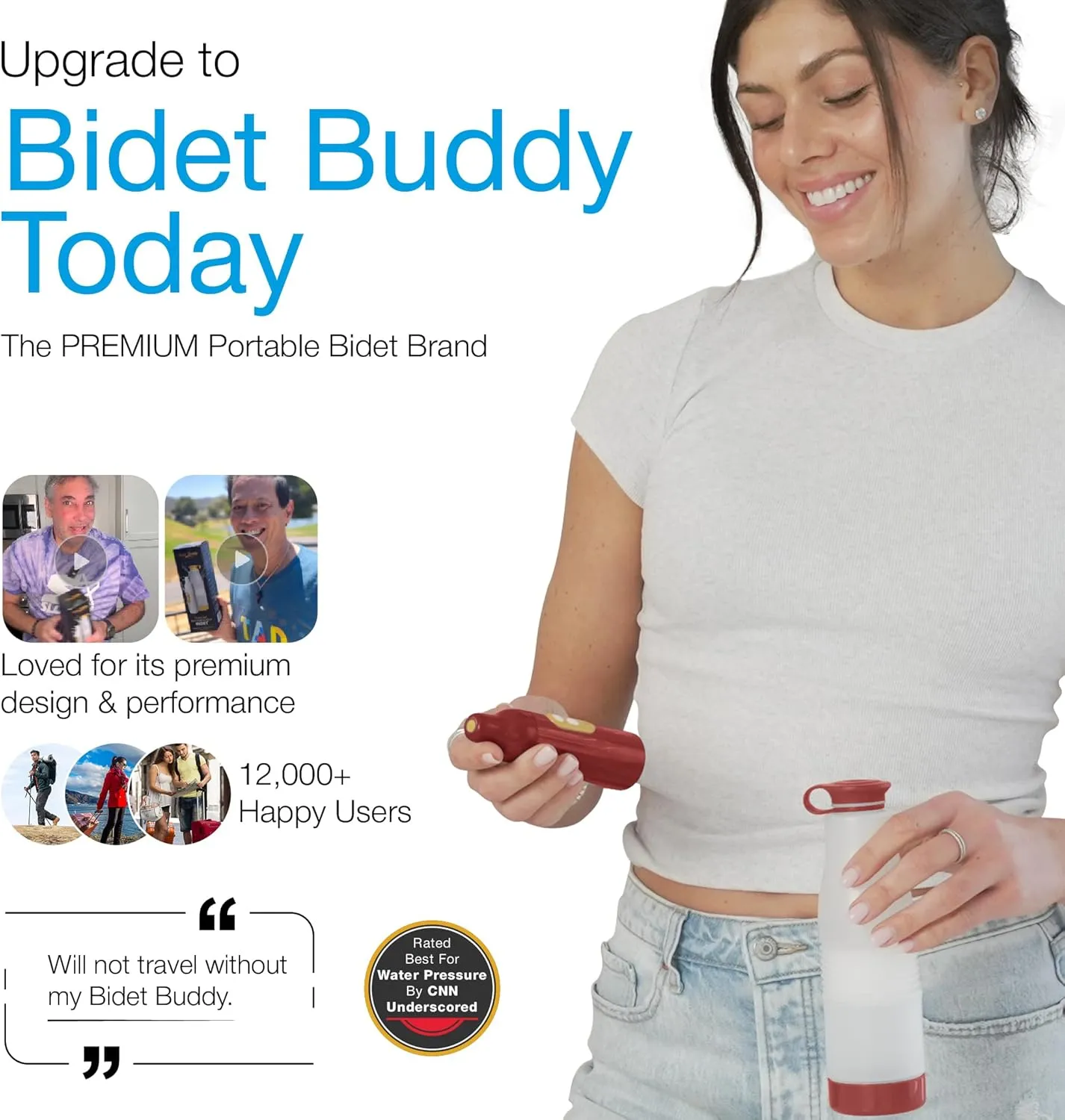 BIDET BUDDY® PureJet Portable Bidet for Travel | 400ml/min Flow | 500mAh Battery | 550ML Bottle | IPX7 Waterproof | USB-C Charging | Compact & High-Powered with Strong Pressure (Maroon)