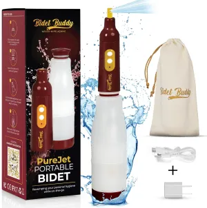 BIDET BUDDY® PureJet Portable Bidet for Travel | 400ml/min Flow | 500mAh Battery | 550ML Bottle | IPX7 Waterproof | USB-C Charging | Compact & High-Powered with Strong Pressure (Maroon)
