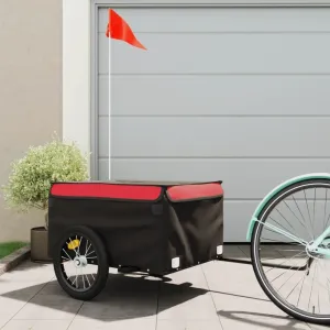 Bike Trailer Sturdy Iron Construction for Heavy Transport, Black and Red Colors with Safety Flag Included
