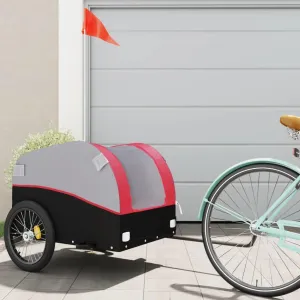 Bike Trailer with High Load Capacity and Safety Flag, Iron and Fabric Construction, Black and Red