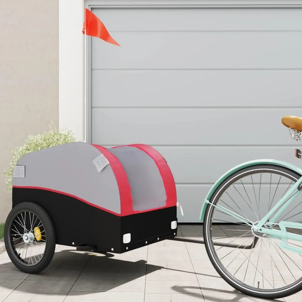 Bike Trailer with High Load Capacity and Safety Flag, Iron and Fabric Construction, Black and Red