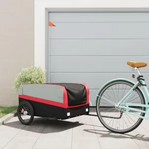 Bike Trailer with High Load Capacity, Durable Iron Construction, Includes Safety Flag, Black and Red