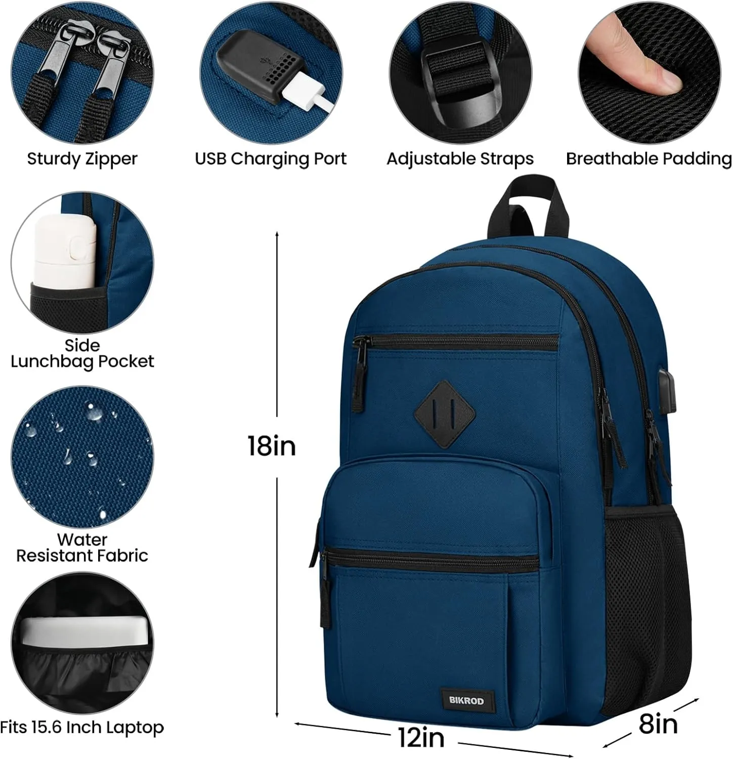 BIKROD Backpack for Boys Men, School Backpack for Teens Girls, Lightweight Casual High School Bookbag, Daily-use Travel Laptop Backpack with USB Charging Port Fits 15.6 Inch Notebook