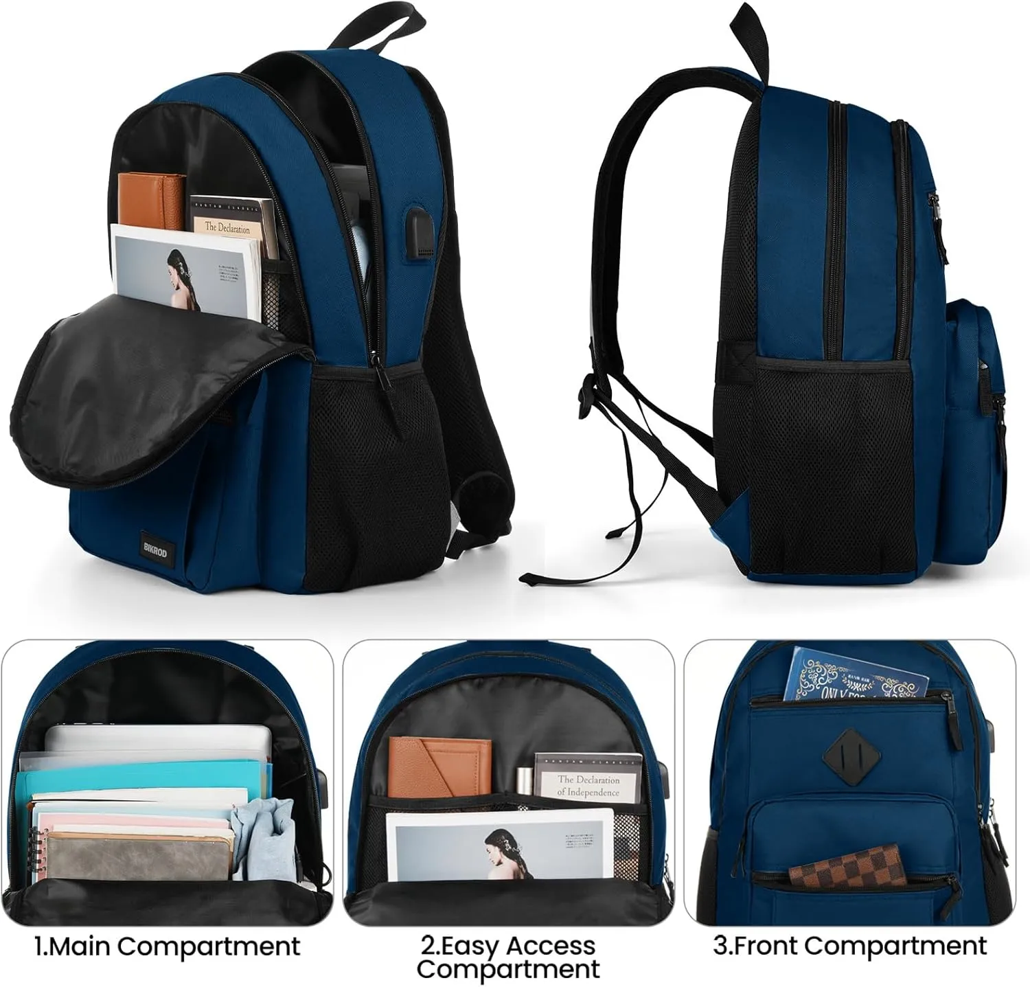 BIKROD Backpack for Boys Men, School Backpack for Teens Girls, Lightweight Casual High School Bookbag, Daily-use Travel Laptop Backpack with USB Charging Port Fits 15.6 Inch Notebook