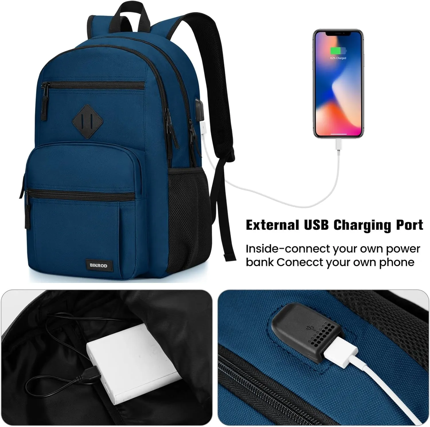 BIKROD Backpack for Boys Men, School Backpack for Teens Girls, Lightweight Casual High School Bookbag, Daily-use Travel Laptop Backpack with USB Charging Port Fits 15.6 Inch Notebook