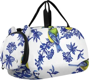 Birds on Spring Twigs Pattern Gym Travel Duffel Bag with Shoe Compartment for Boys Girls - Gymnastics Sports Dance Football Travel Bag Teens Weekender Sleepover