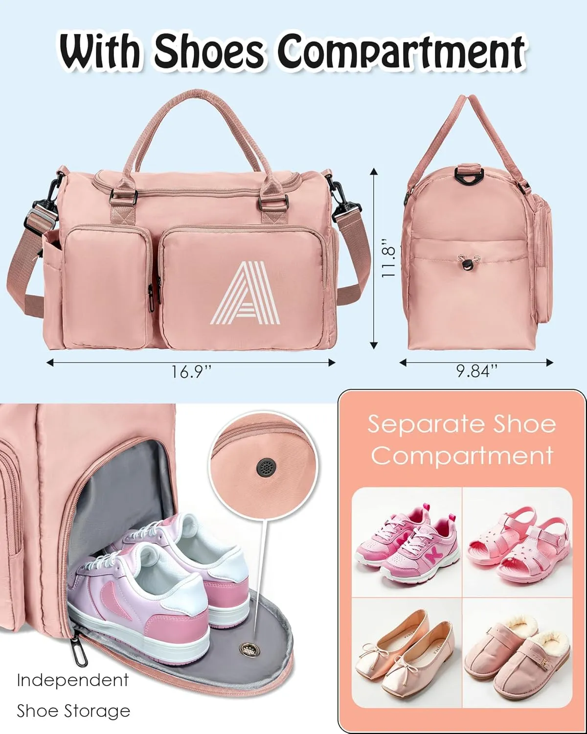 Birthday Gifts for Daughter Age 11 12 13 14 15 16 17 18, Initial Travel Duffel Bag, Graduation Gifts for Her, Monogram Overnight Bag, Gift for Friend Sister Women Gifts