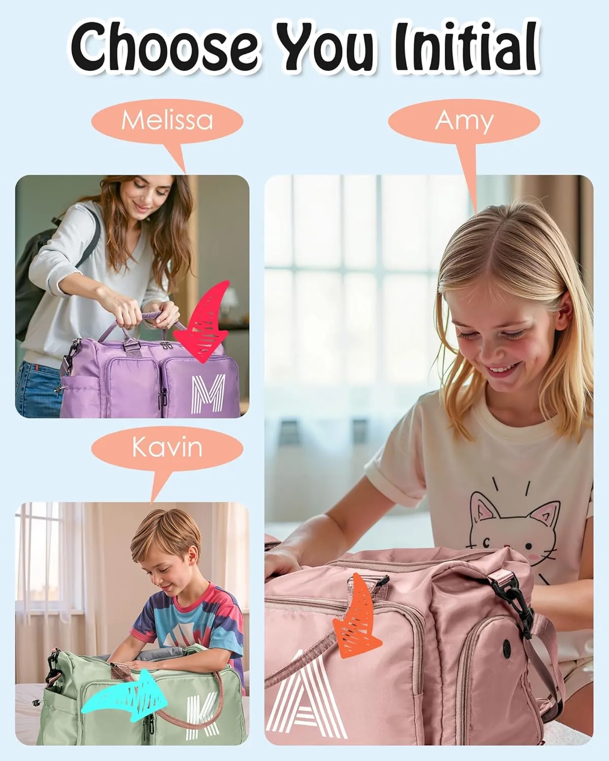 Birthday Gifts for Daughter Age 11 12 13 14 15 16 17 18, Initial Travel Duffel Bag, Graduation Gifts for Her, Monogram Overnight Bag, Gift for Friend Sister Women Gifts