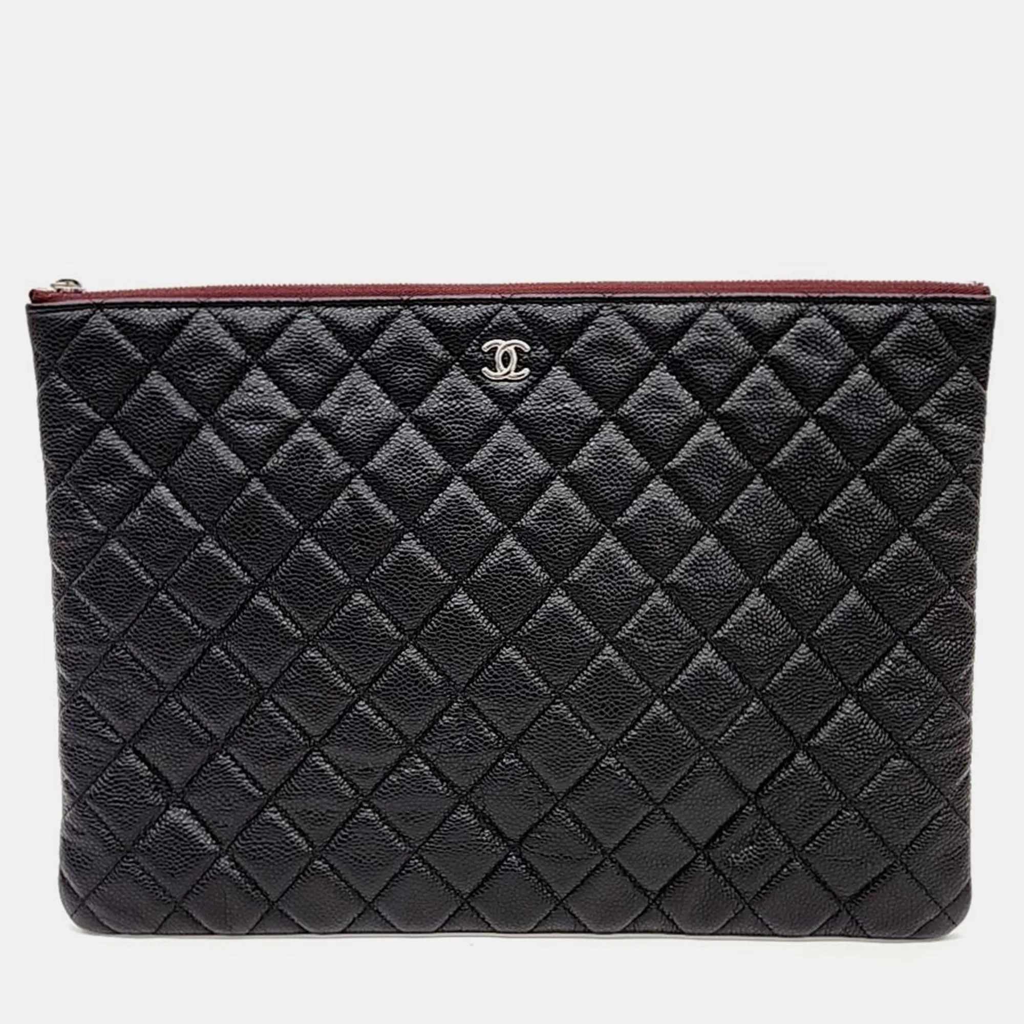 Black Caviar Leather Large Clutch Bag