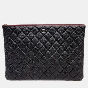 Black Caviar Leather Large Clutch Bag