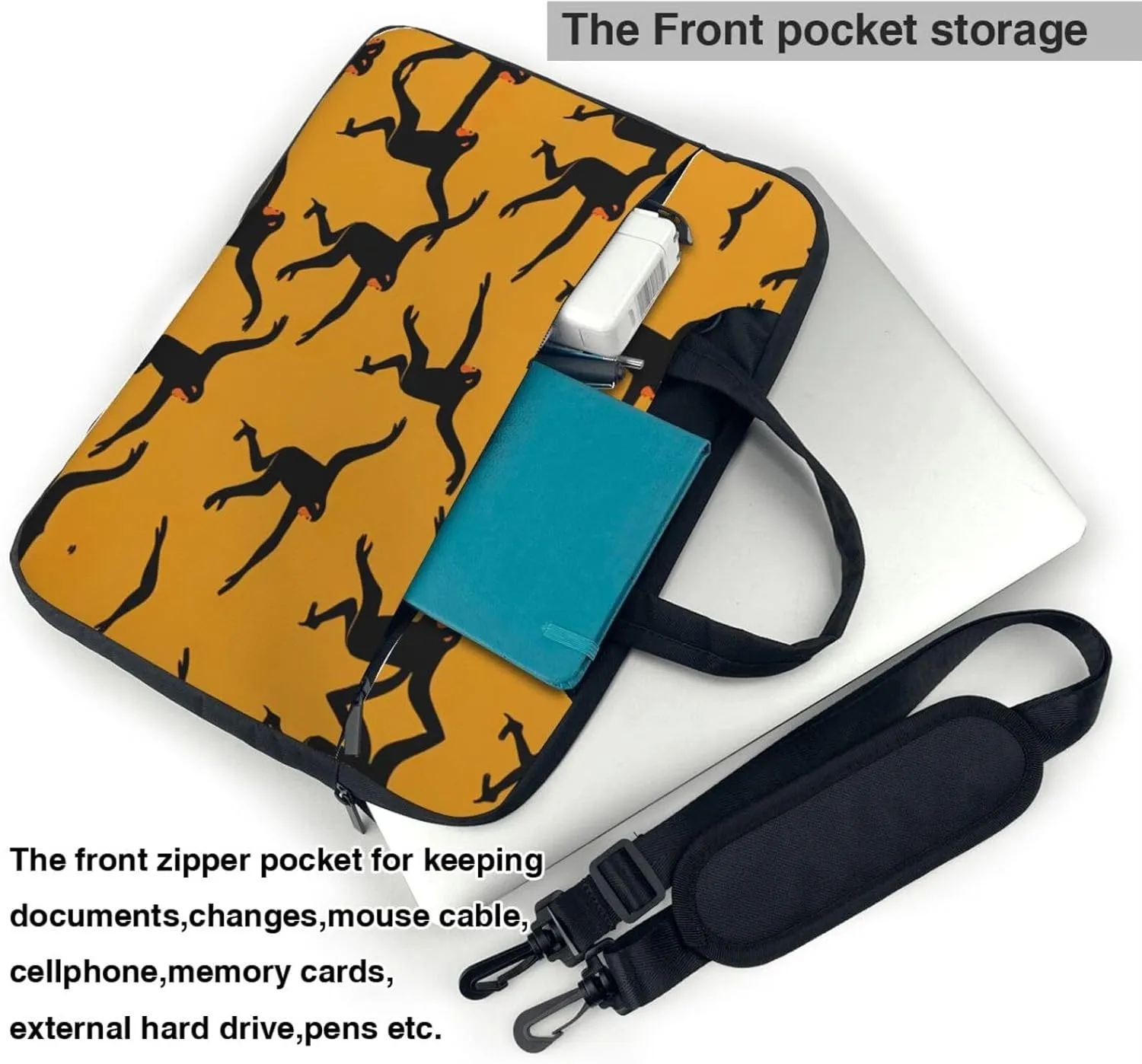 Black Gibbon Monkey Print Trendy Oxford Cloth Laptop Bag - Versatile Laptop Case,Messenger Bag, Shoulder Bag