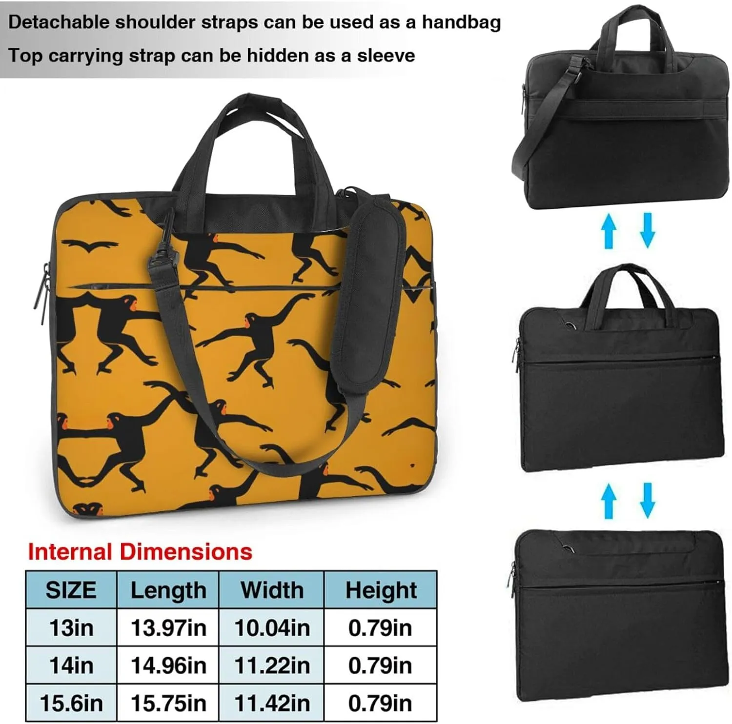 Black Gibbon Monkey Print Trendy Oxford Cloth Laptop Bag - Versatile Laptop Case,Messenger Bag, Shoulder Bag