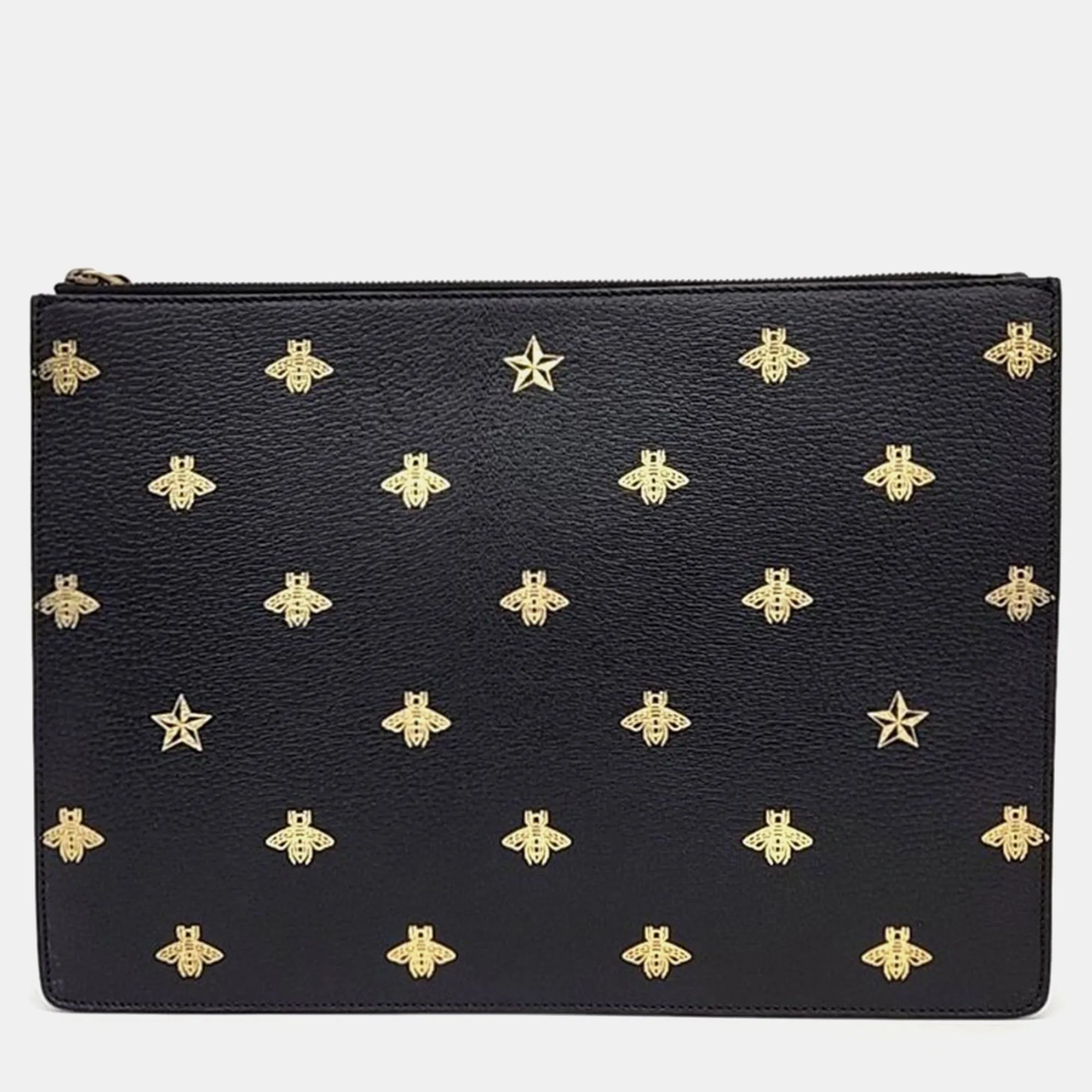 Black Leather Bee Star Clutch