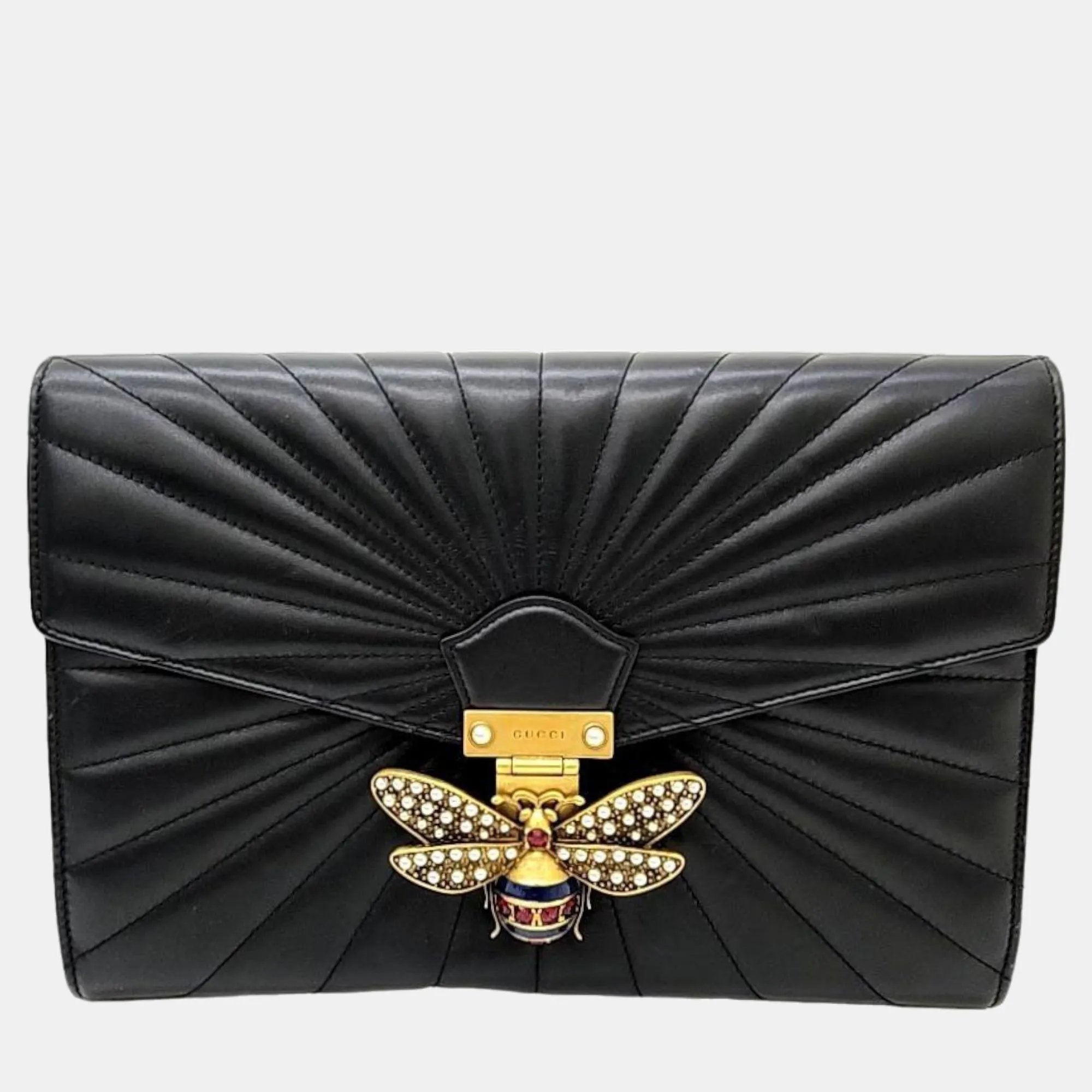 Black leather Queen Margaret Clutch