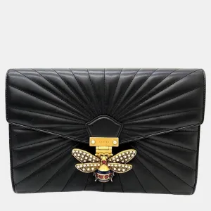 Black leather Queen Margaret Clutch