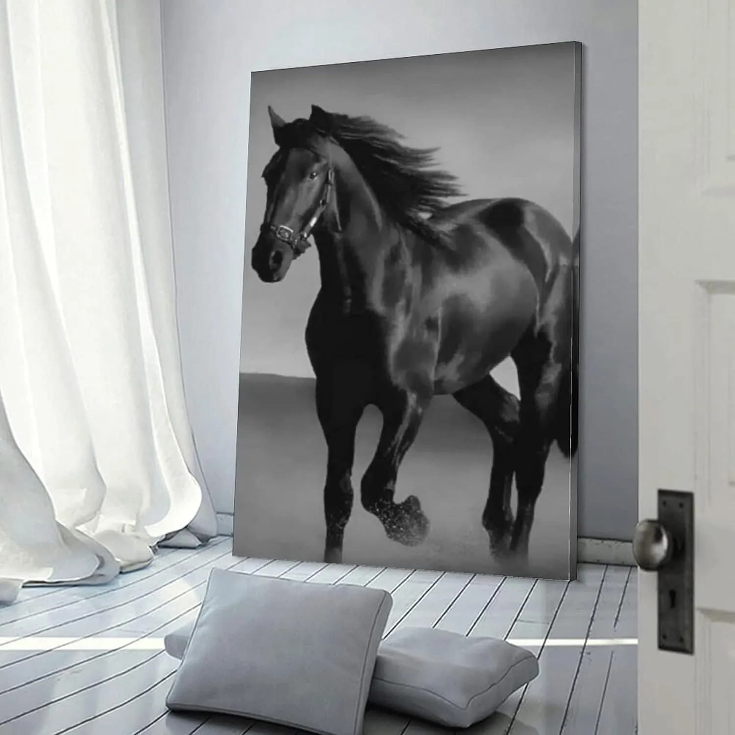 Black Mustang Brown Horse Running in The Prairie Black Unique Home Office Art Posters (2)(1) Canvas Wall Art Prints for Wall Decor Room Decor Bedroom Decor Gifts 16x24inch(40x60cm) Frame-Style