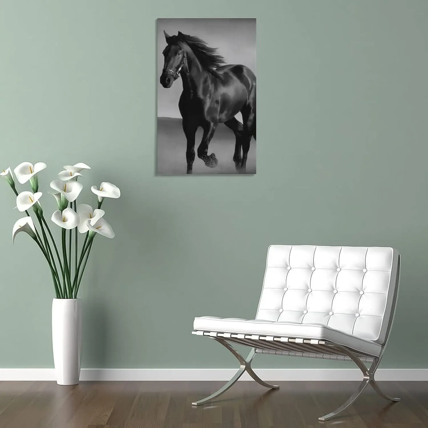 Black Mustang Brown Horse Running in The Prairie Black Unique Home Office Art Posters (2)(1) Canvas Wall Art Prints for Wall Decor Room Decor Bedroom Decor Gifts 16x24inch(40x60cm) Frame-Style