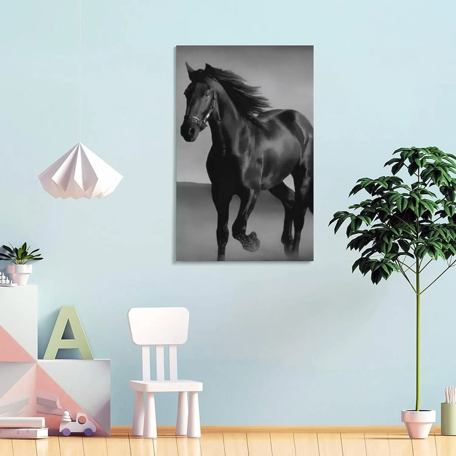 Black Mustang Brown Horse Running in The Prairie Black Unique Home Office Art Posters (2)(1) Canvas Wall Art Prints for Wall Decor Room Decor Bedroom Decor Gifts 16x24inch(40x60cm) Frame-Style