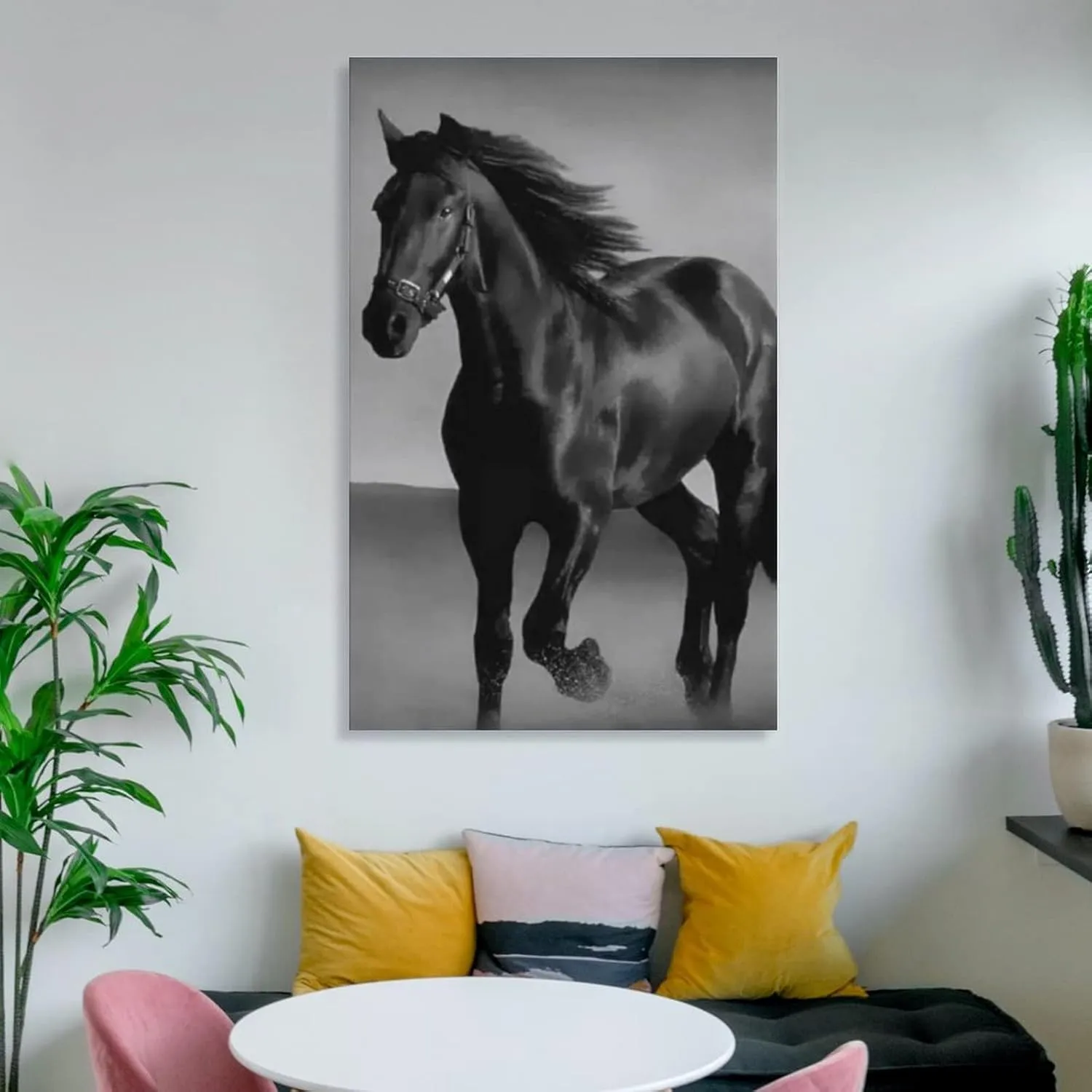 Black Mustang Brown Horse Running in The Prairie Black Unique Home Office Art Posters (2)(1) Canvas Wall Art Prints for Wall Decor Room Decor Bedroom Decor Gifts 16x24inch(40x60cm) Frame-Style