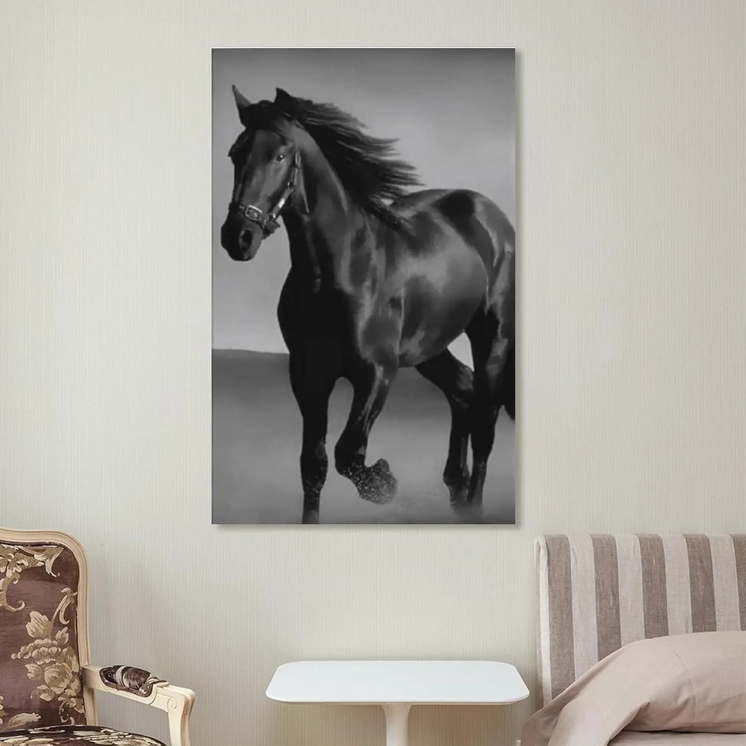 Black Mustang Brown Horse Running in The Prairie Black Unique Home Office Art Posters (2)(1) Canvas Wall Art Prints for Wall Decor Room Decor Bedroom Decor Gifts 16x24inch(40x60cm) Frame-Style