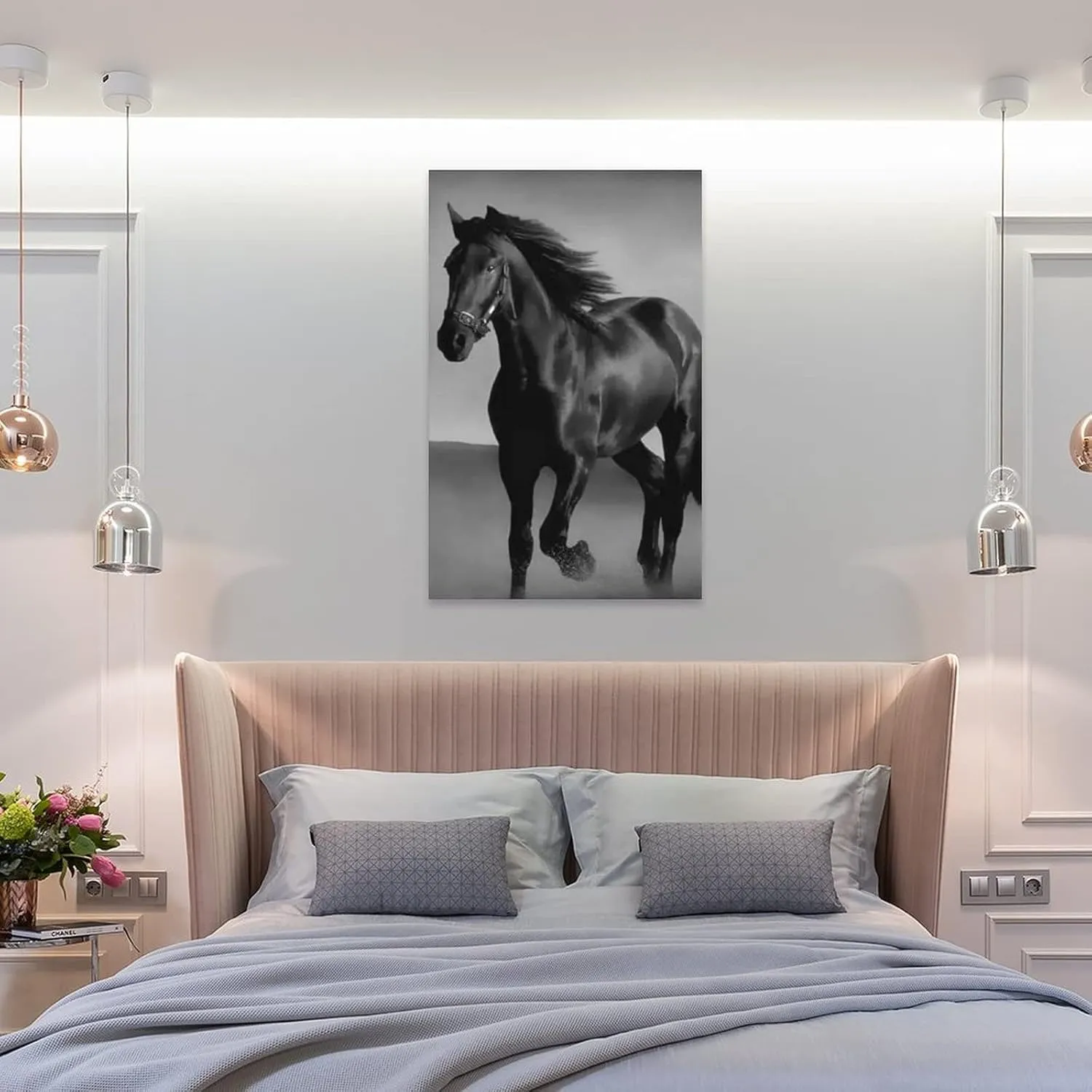 Black Mustang Brown Horse Running in The Prairie Black Unique Home Office Art Posters (2)(1) Canvas Wall Art Prints for Wall Decor Room Decor Bedroom Decor Gifts 16x24inch(40x60cm) Frame-Style