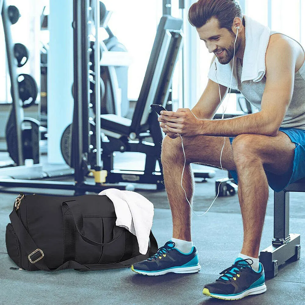 Black Sports Gym Bag & Swimming PU Cap & Anti-Fog UV Goggles & Trunks for Men AU