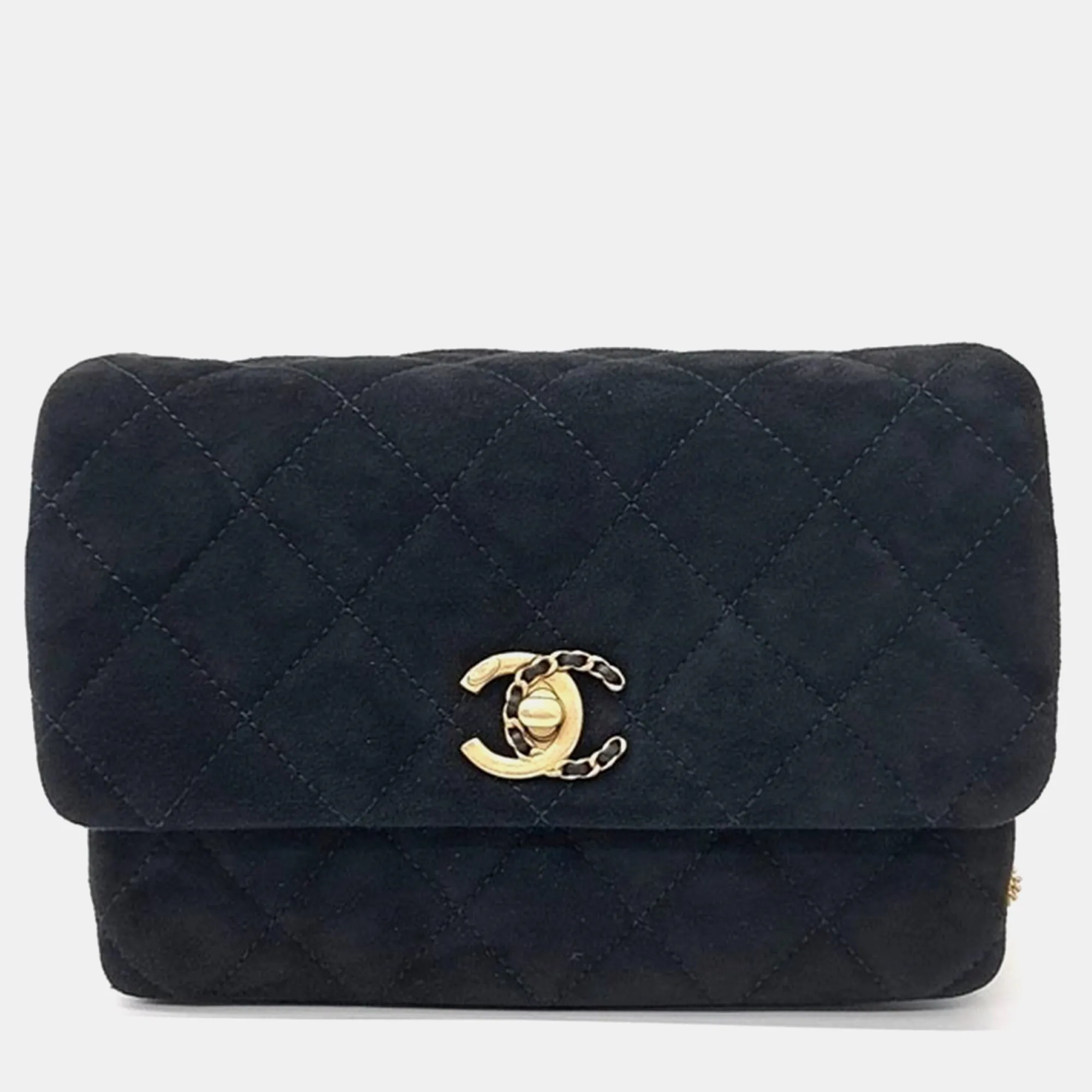 Black suede Chain Flap Bag