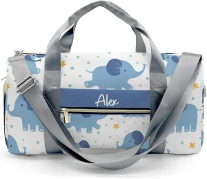 Blue Elephant Personalized Duffel Bag,Custom Travel Gym Bag with Name,Waterproof Sports Overnight Bag with Shoe Compartment & Shoulder Strap