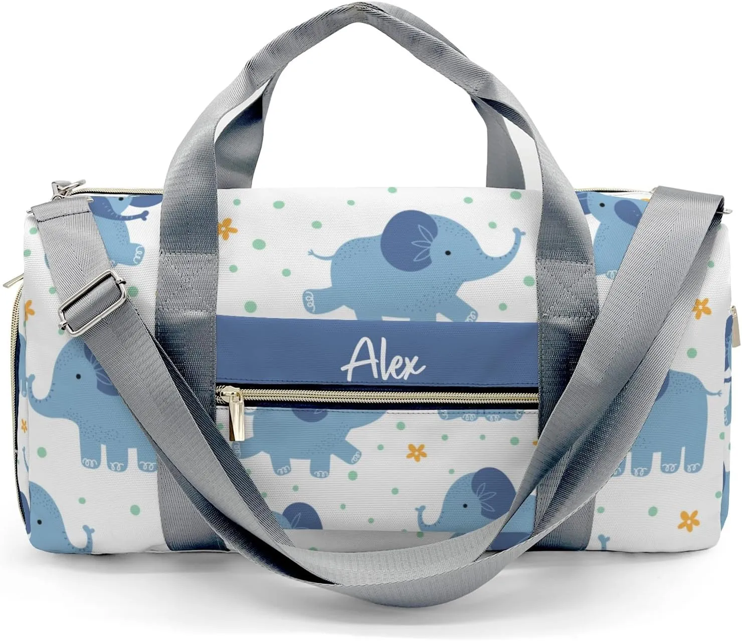 Blue Elephant Personalized Duffel Bag,Custom Travel Gym Bag with Name,Waterproof Sports Overnight Bag with Shoe Compartment & Shoulder Strap