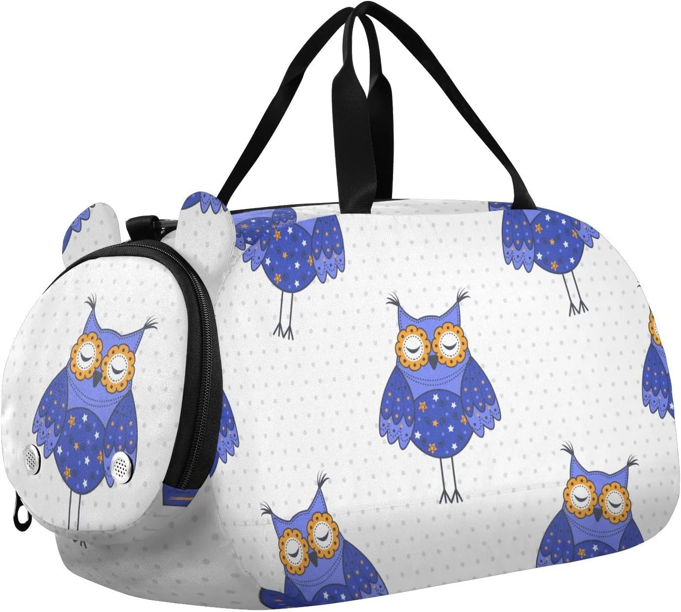 Blue Owls on White Background Gym Travel Duffel Bag with Shoe Compartment for Boys Girls - Gymnastics Sports Dance Football Travel Bag Teens Weekender Sleepover