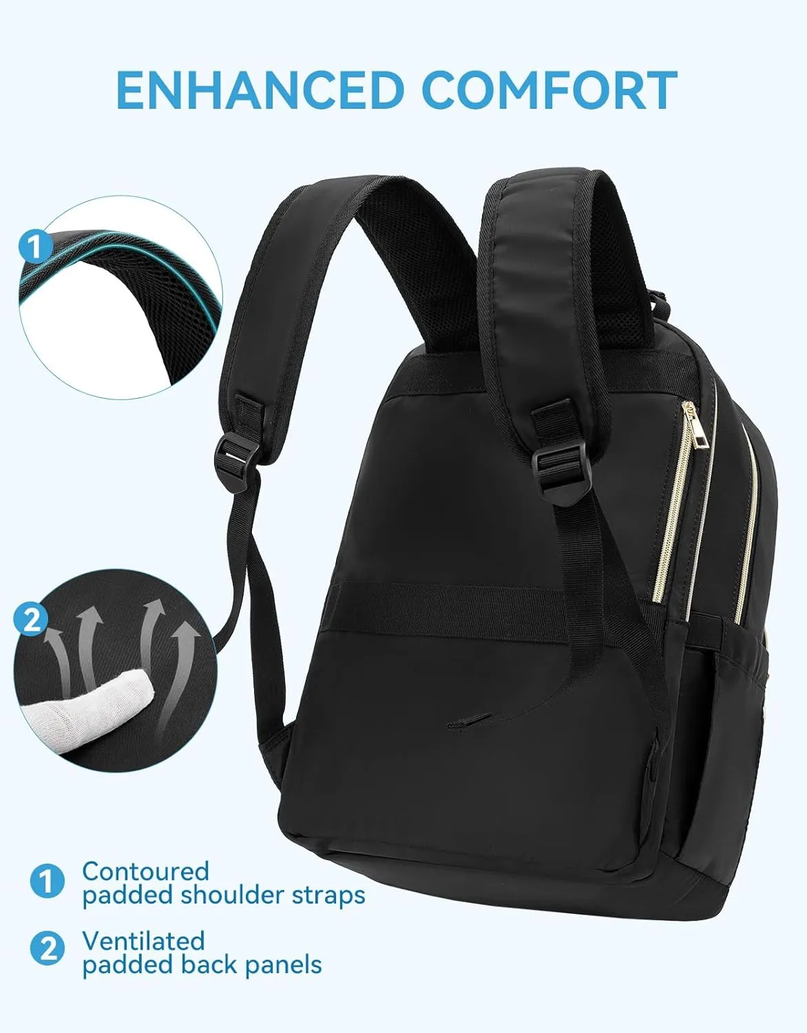 BOSTANTEN 15.6 Inch Laptop Backpack for Women- College Teacher Computer Bag Travel Backpack Purse, Black
