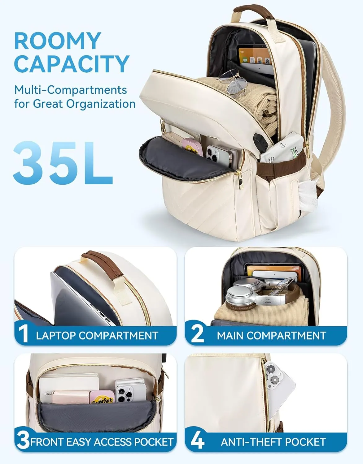 BOSTANTEN 15.6 Inch Laptop Backpack for Women- College Teacher Computer Bag Travel Backpack Purse with USB Charging Port