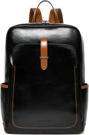BOSTANTEN Leather Laptop Backpack for Women,15.6 inch Computer Backpack Purse College Daypack Work Travel Bag Black-brown