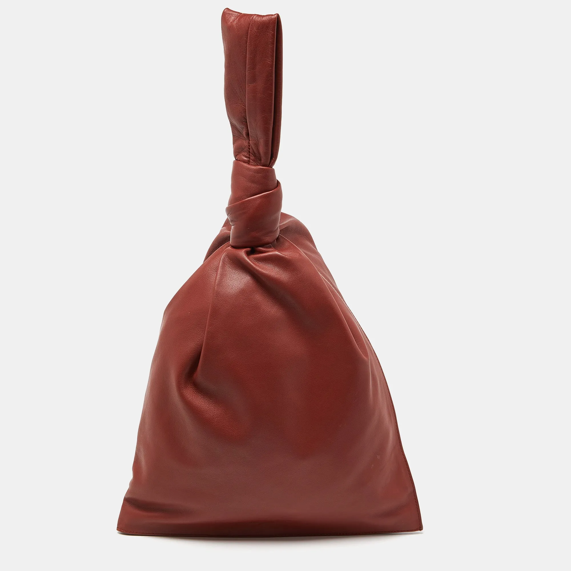 Bottega Veneta Rust Brown Leather Knotted Twist Clutch