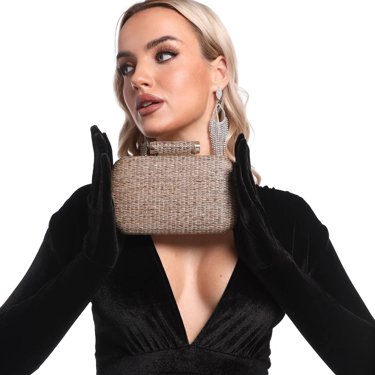 Boutique De FGG Straw Clutch Purse for Women Summer Beach Bag Wedding Hand-Woved Evening Handbags Wicker clutch Bag,Mini
