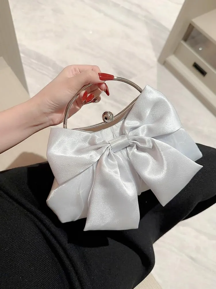 Bow-tie Satin Clutch for Women Trendy Evening Handbag Chic Purse Gorgeous Handbags for Parties Wedding
